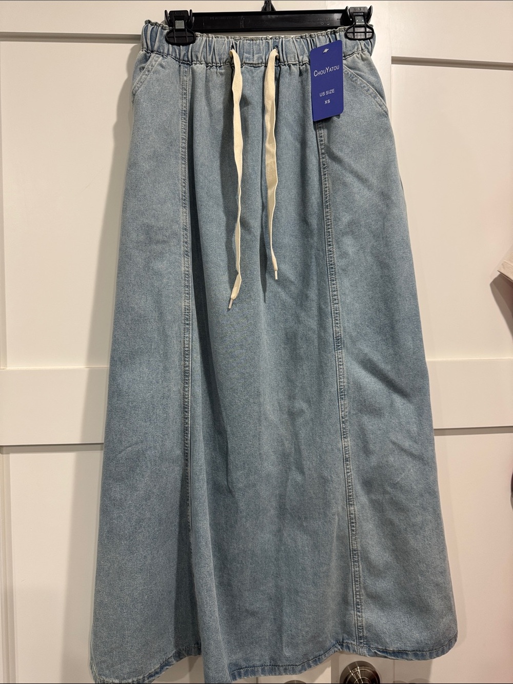 Cloud Vario Light Blue Denim Maxi Skirt with Drawstring